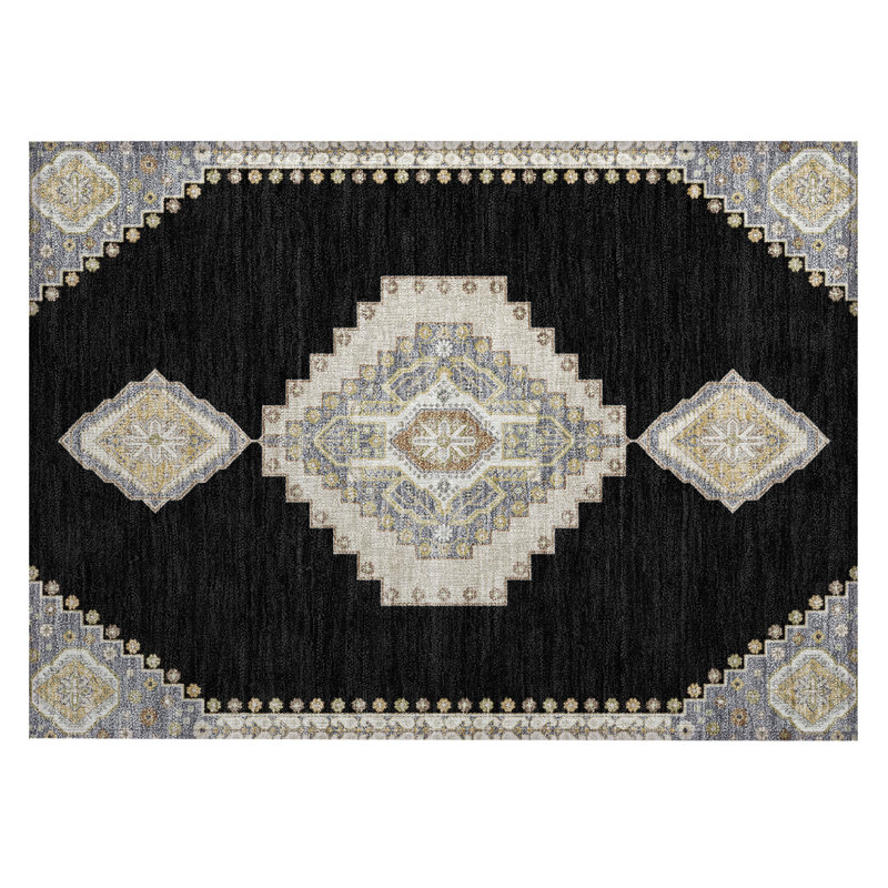 Addison 30" x 20" Blue and Black Synthetic Washable Rug