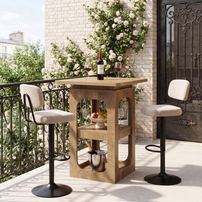 37.4" H Square Bar Table with Storage, 3-Tier Counter Height Pub Table with Shelves, Brown