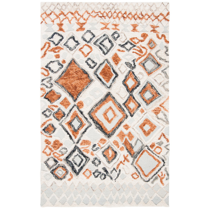 Tapis orange / gris en laine Ciarletto, Rectangle 4 pi x 6 pi