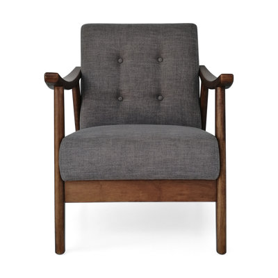 Mid-Century Modern Dark Gray Upholstered Chair, Brown Frame Design Accent Chair With Touch, Upholstery, Legs