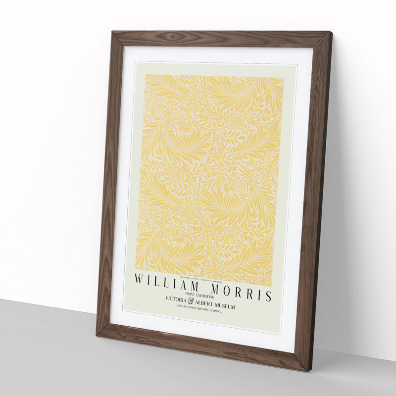 Larkspur with Border by William Morris - Picture Frame Painting, 65cm H x 48cm W x 2cm D, Walnut Framed
