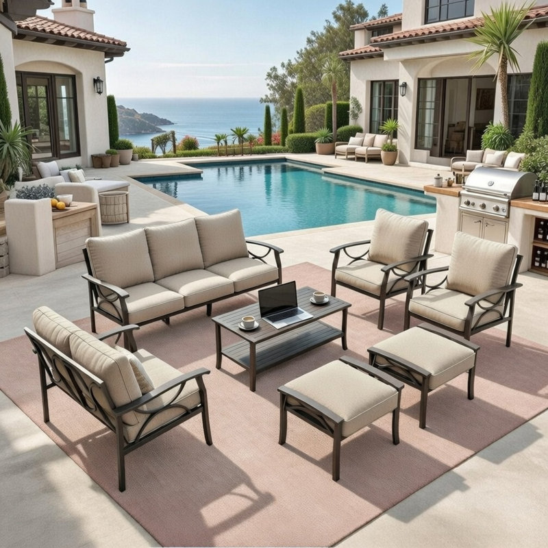 7-Piece Metal Patio Furniture Set, Beige