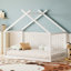 Lit double blanc pour, construction en bois de pin, conception de plancher sécuritaire en blanc, maison en forme de plateaux ouverts, assemblage facile, jeu indépendant