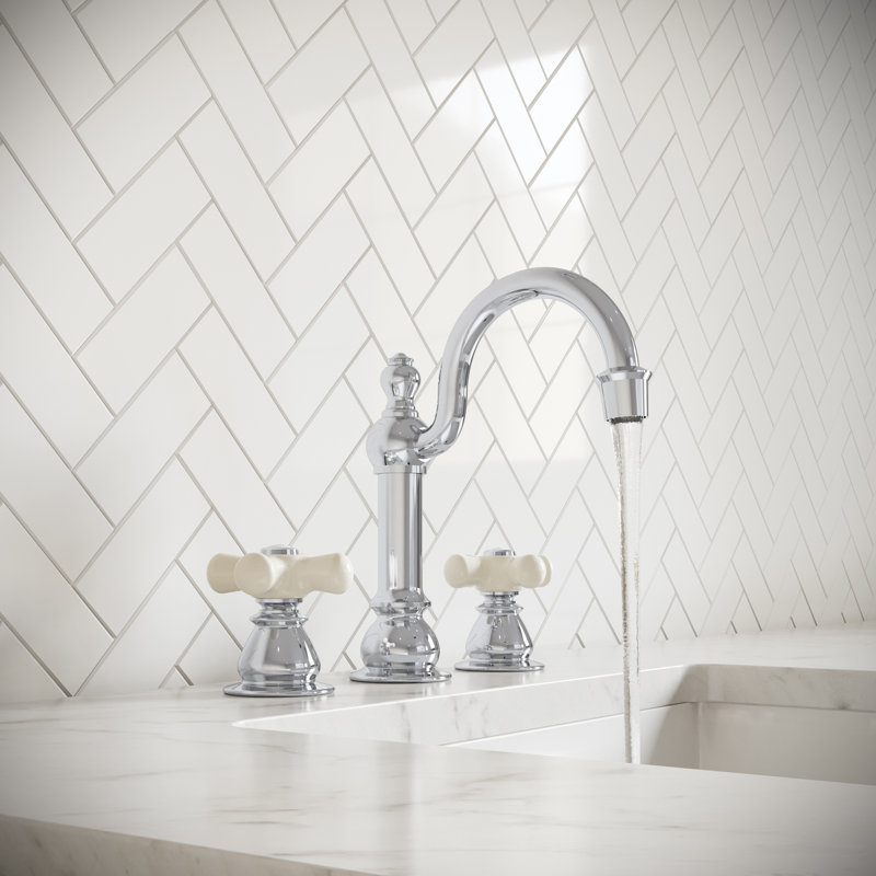 Widespread 2-handle Bathroom Faucet with Drain Assembly, Porcelain Cross, Chrome