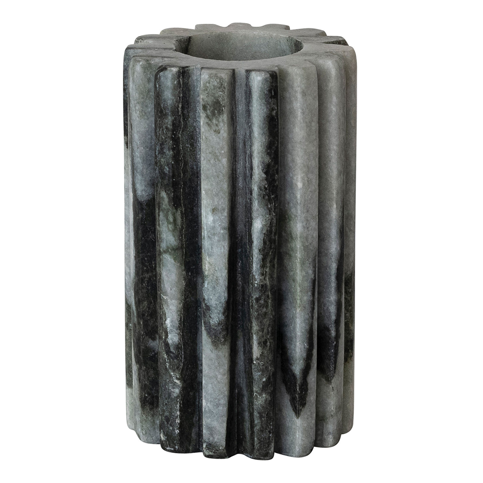 Marble Fluted 2-Sided Tealight/Taper Candle Holder, 5" H x 2.75" W x 2.75" D, Black