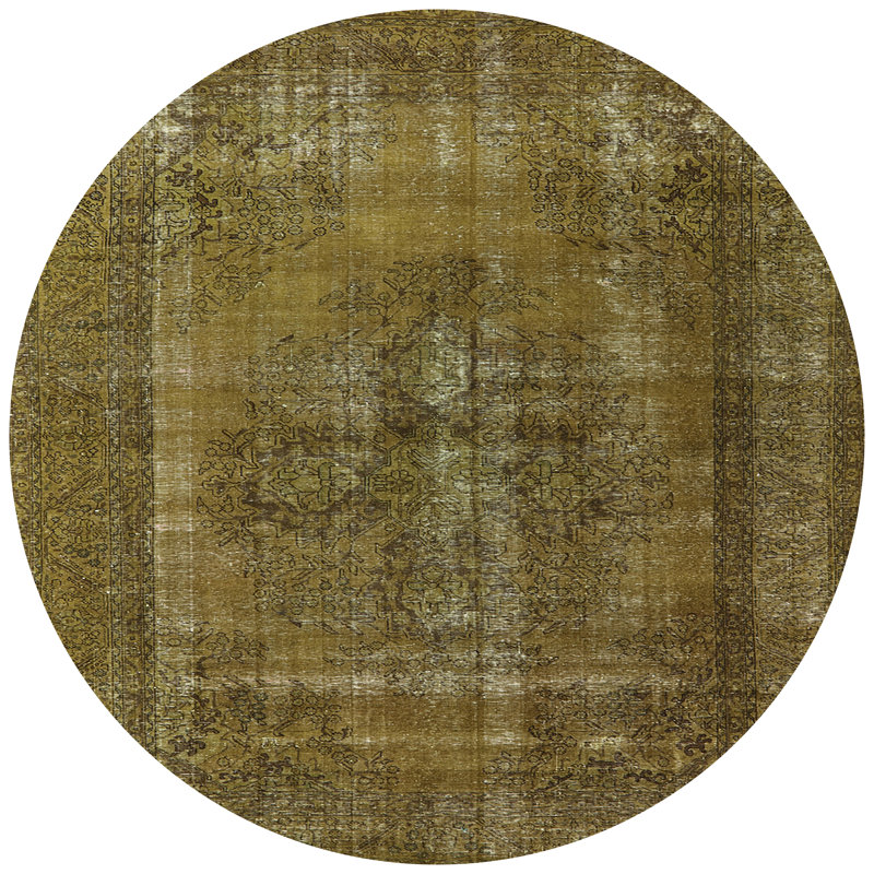 Tapis vert de style oriental, Rond 5 pi