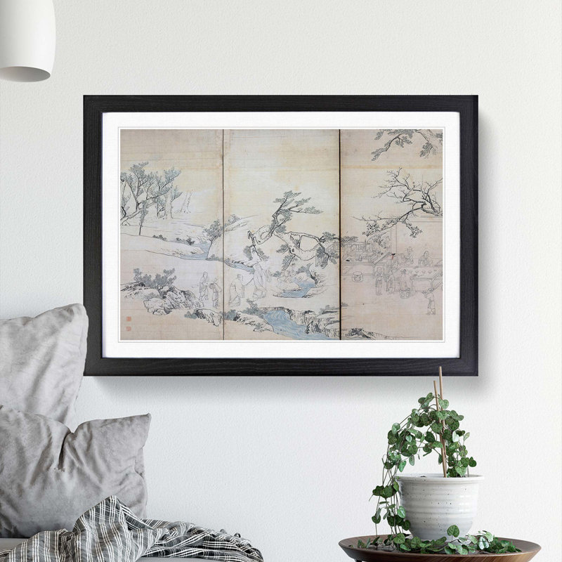 Gathering in the Orchid Pavilion by Maruyama Okyo - Picture Frame Painting Print, Black Framed, 48cm H x 65cm W x 2cm D