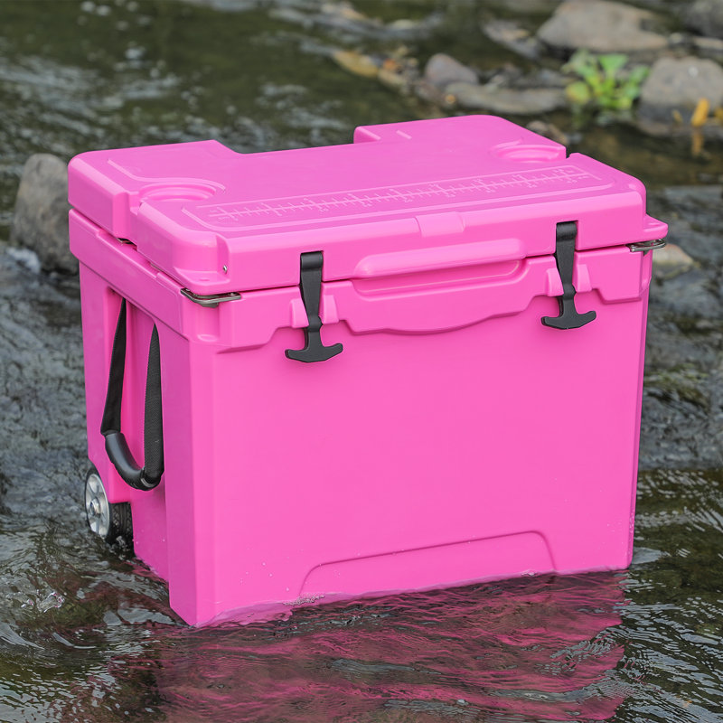 White 42 Quart Rolling Cooler with Wheels and Handle