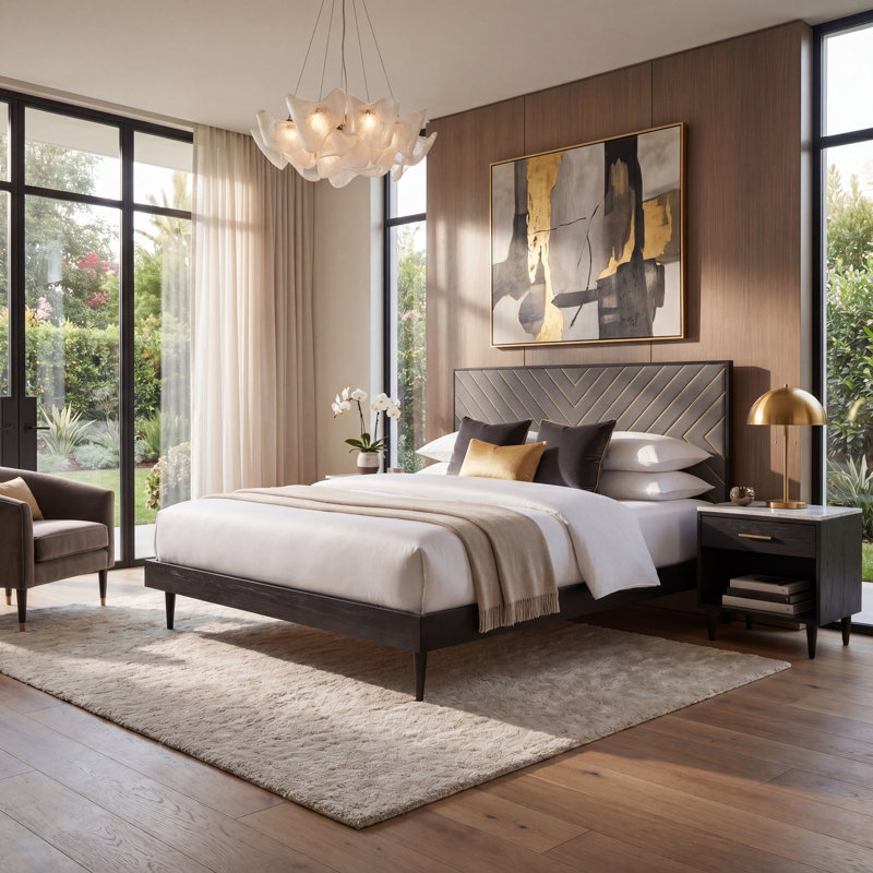 Elasia Solid Wood Platform Bed, King, Black