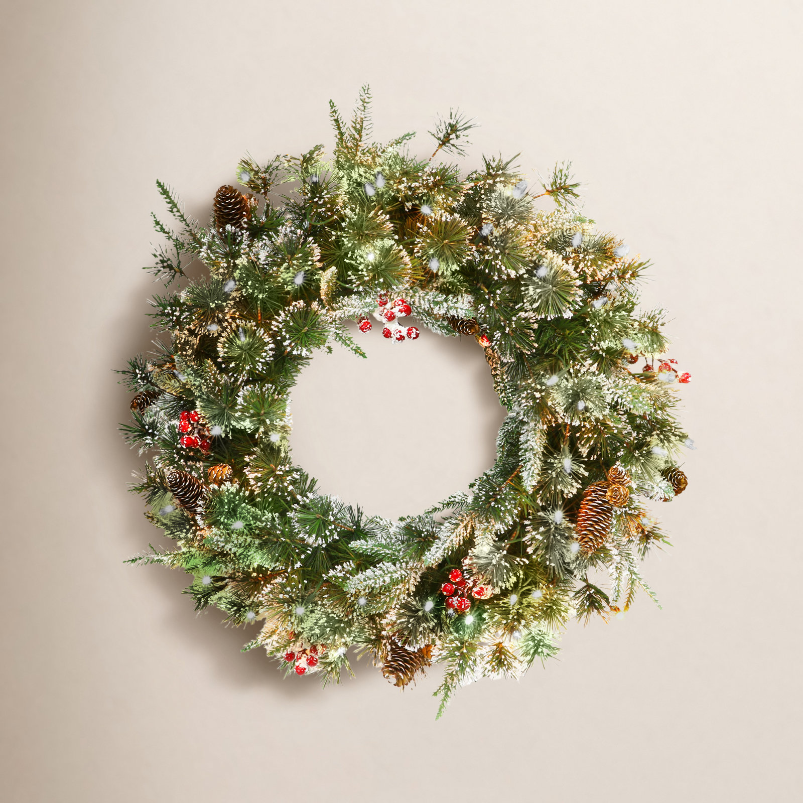24'' Faux Pine Lighted Wreath