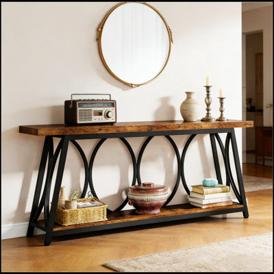 Console rétro avec design à 2 niveaux, fabrication robuste et style industriel rustique pour une décoration moderne