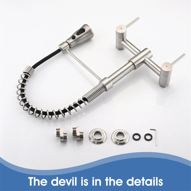 3 Functions Wall Mounted Bridge Kitchen Faucet, Brushed Nickel