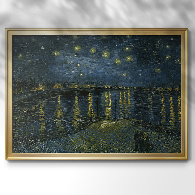 Nuit étoilée au-dessus du rhône - Vincent Van Gogh - Toile tendue avec châssis, 1888, 30 x 5 x 42,5, Toile avec cadre, Or