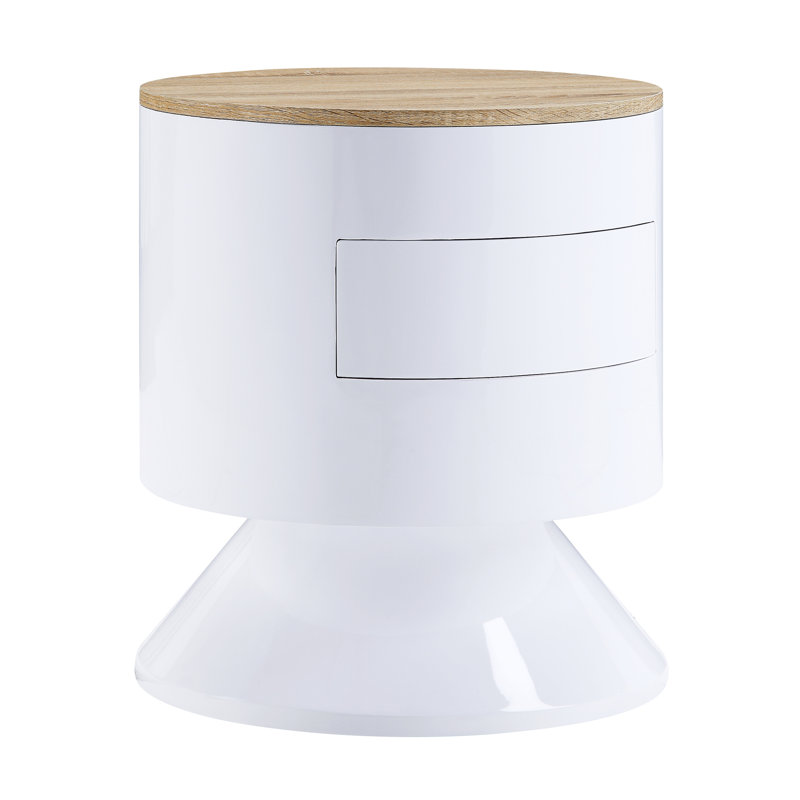 Table d'appoint blanche ultrabrillante avec utilitaire et rangement - entièrement assemblée, installation rapide - caractéristiques de présentation assemblées
