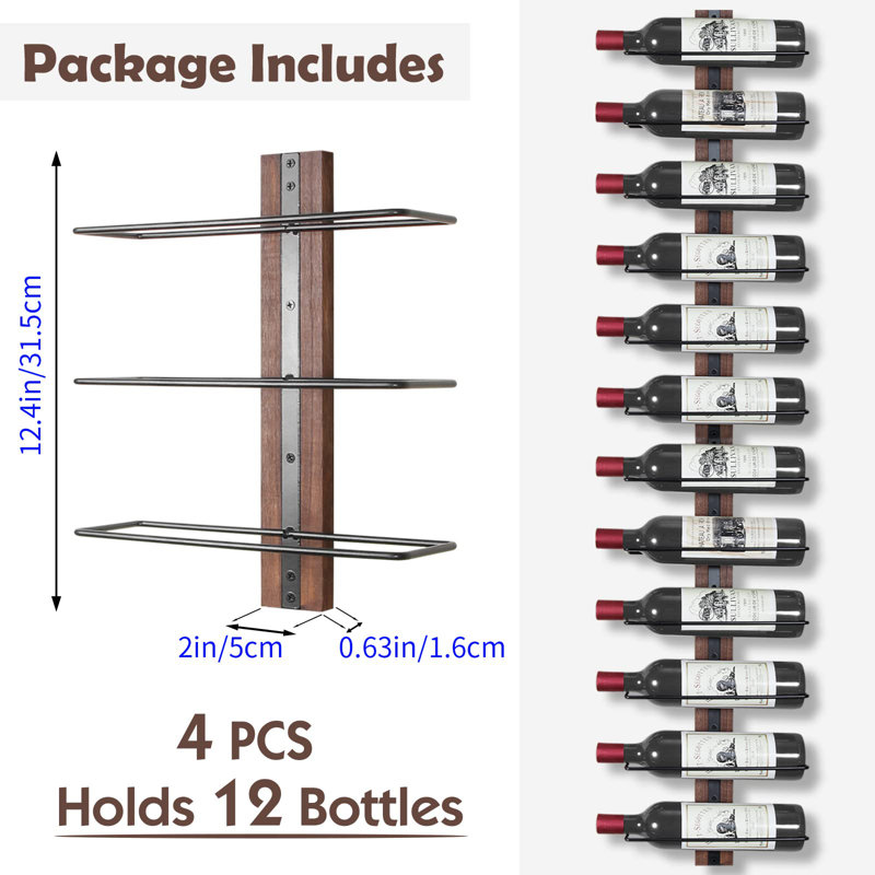Alaiyah 12 Bottle Wall Mounted Wine Bottle Rack in Brown