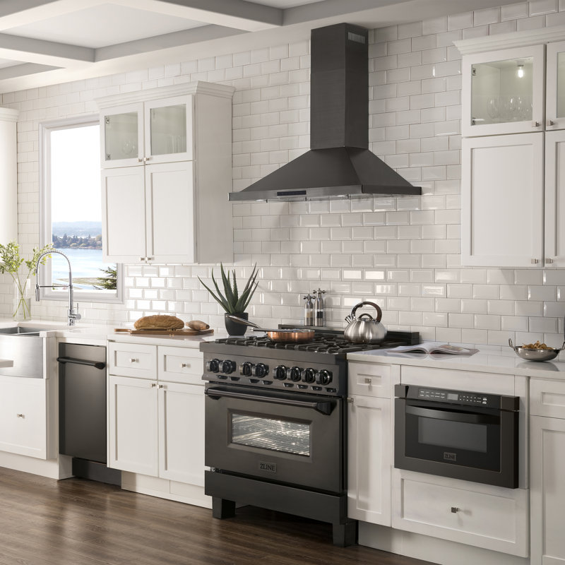 36" 400 CFM Convertible Wall Mount Range Hood, Black Stainless Steel