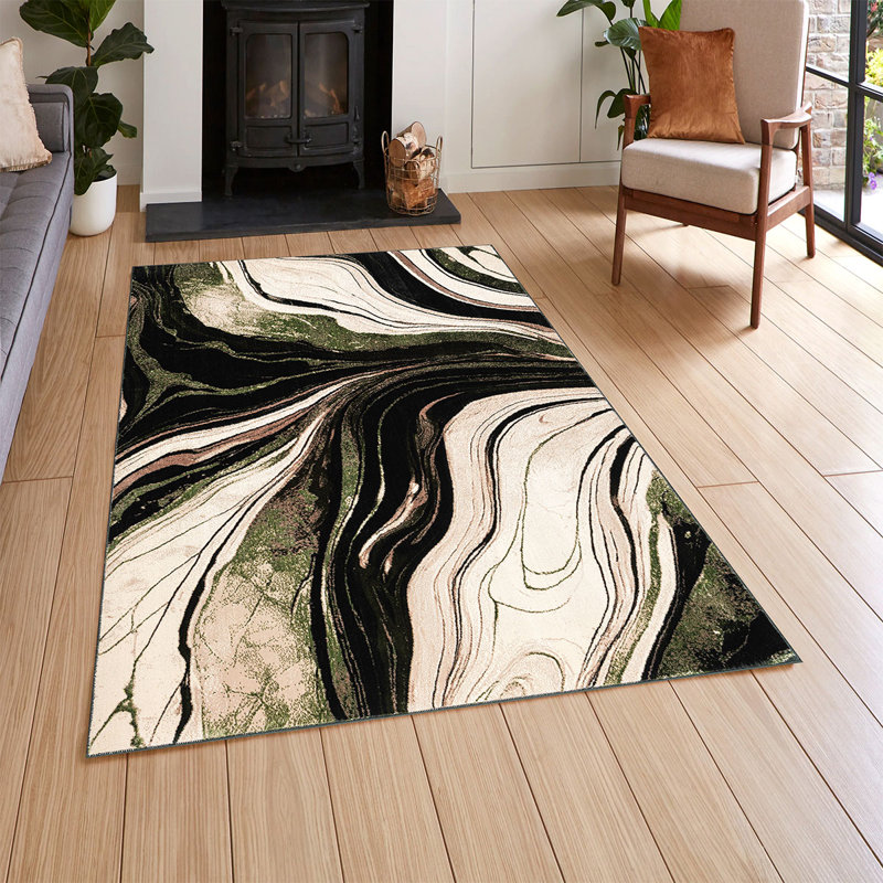 Modern Abstract Marble Area Rug – 100% Polyester Living Room Carpet, Antistatic, Soil & Water Repellent, Colourfast Indoor Rug