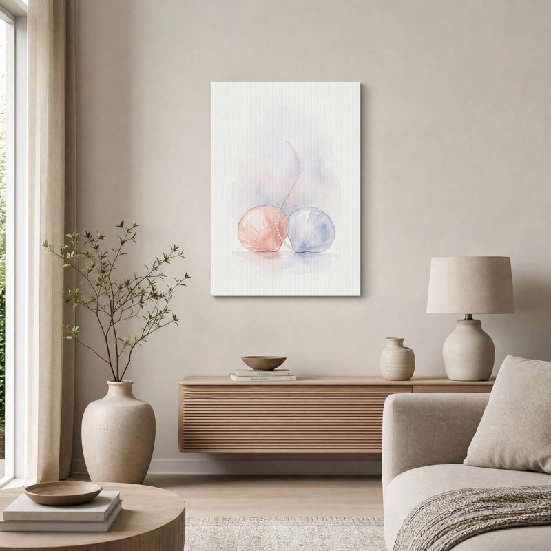 Aquarelle sur toile, coquillages roses et bleus, H 24 po x l 18 po