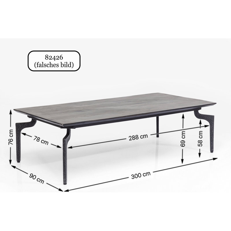 Bow Solid Wood Top Metal Base Dining Table, H76 x L300 x W90cm