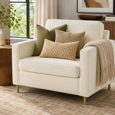 Fauteuil d'appoint Legavelle 42,1 pouces en chenille, canapé moderne une place avec accoudoirs carrés épurés, dossier à coussin fixe cousu, coussin amovible en mousse et ressorts ensachés, pieds en métal jaune