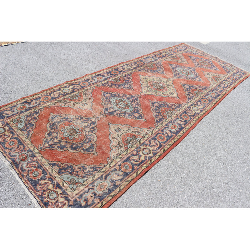 Tapis de couloir turc Oushak tissé à la main en orange pour couloir et escalier