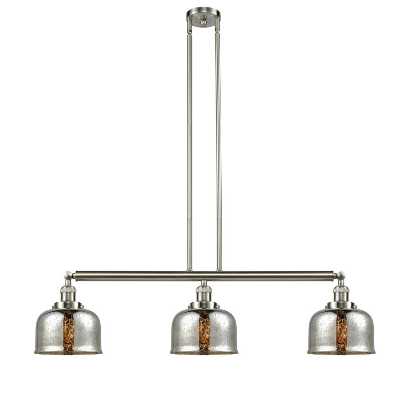 Bell - Luminaire suspendu pour îlot de cuisine 3 lumières 41 ", Argent mercuré plaqué, Laiton antique, Ampoule non incluse