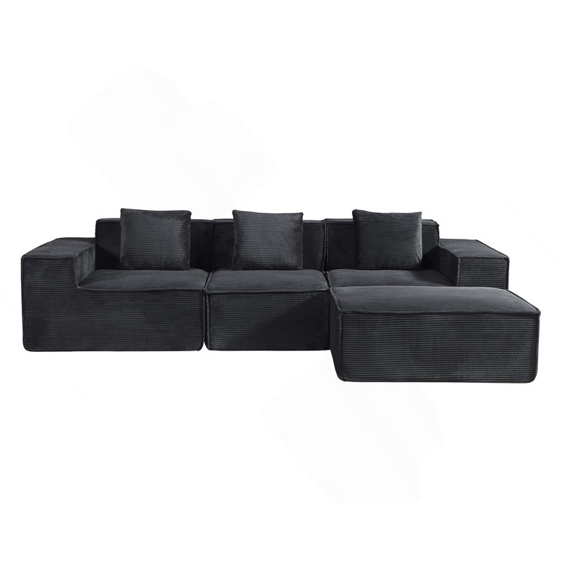 Canapé modulaire convertible avec repose-pieds et coussins, canapé modulaire en forme de L pour le salon, Black