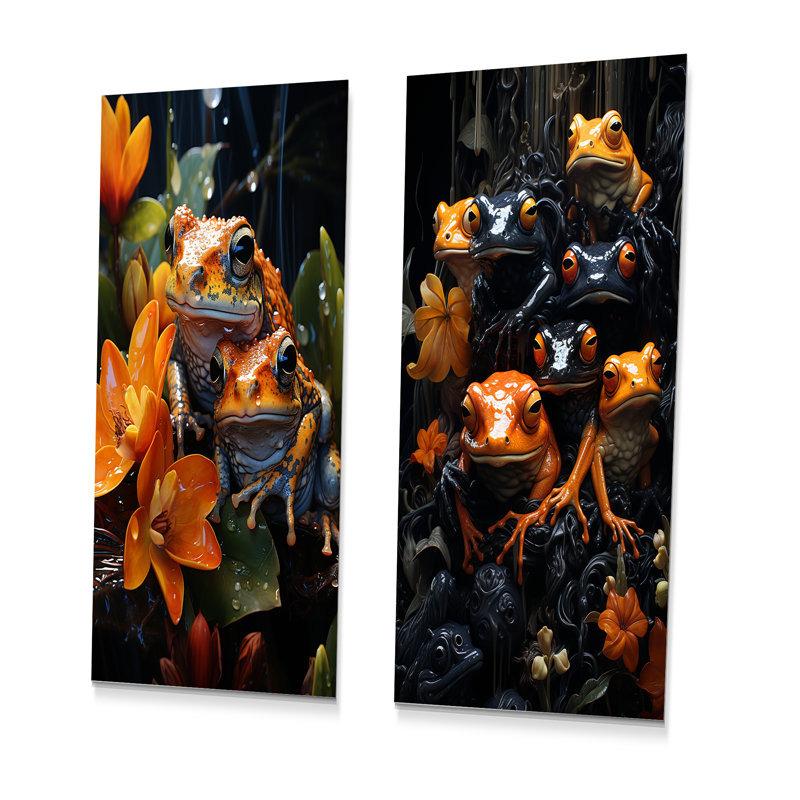 Ensemble de salon orange en métal avec grenouilles et crapauds orange, H 32 po x l 32 po