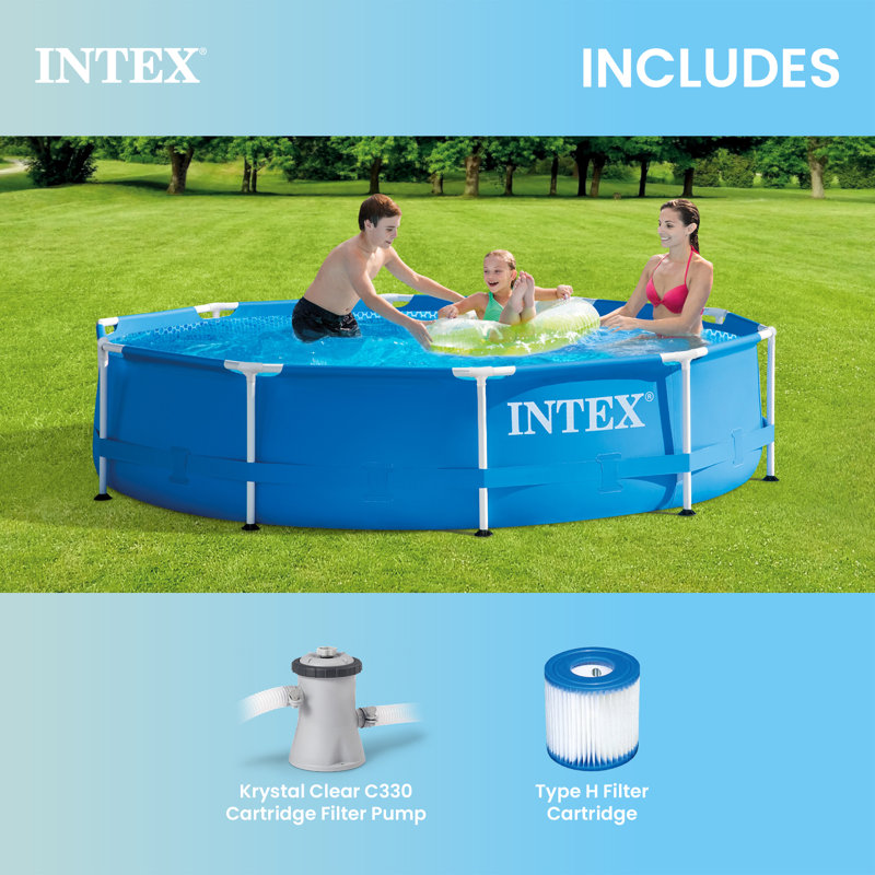 Intex Metal Frame Outdoor Pool Set with Cover & Type H Filter Cartridge (6 pack)