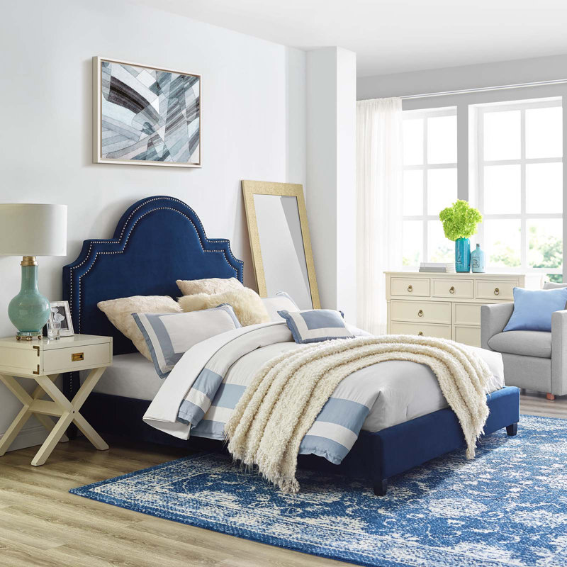 Modway Primrose Queen Performance Velvet Platform Bed, Navy