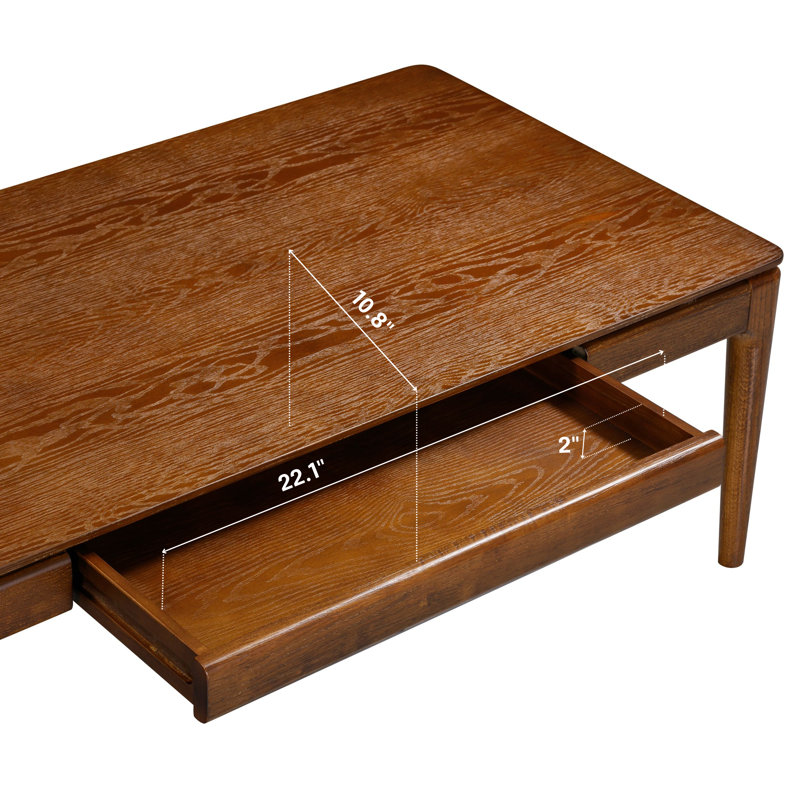 NTC Mingle Modern Wooden Rectangle Coffee Table with Hidden Drawer – Waterproof & Heat Resistant, Dark Walnut