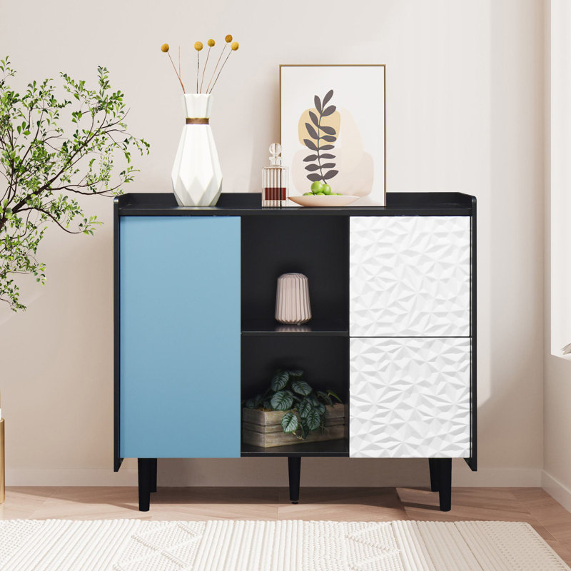 Atilana Accent Cabinet, Blue/Black/White