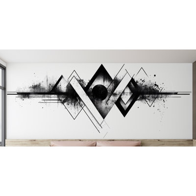 Autocollant mural géométrique abstrait, autocollant mural noir moderne, art mural géométrique grunge, décoration minimaliste pour chambre, décoration murale industrielle pour bureau 393GM