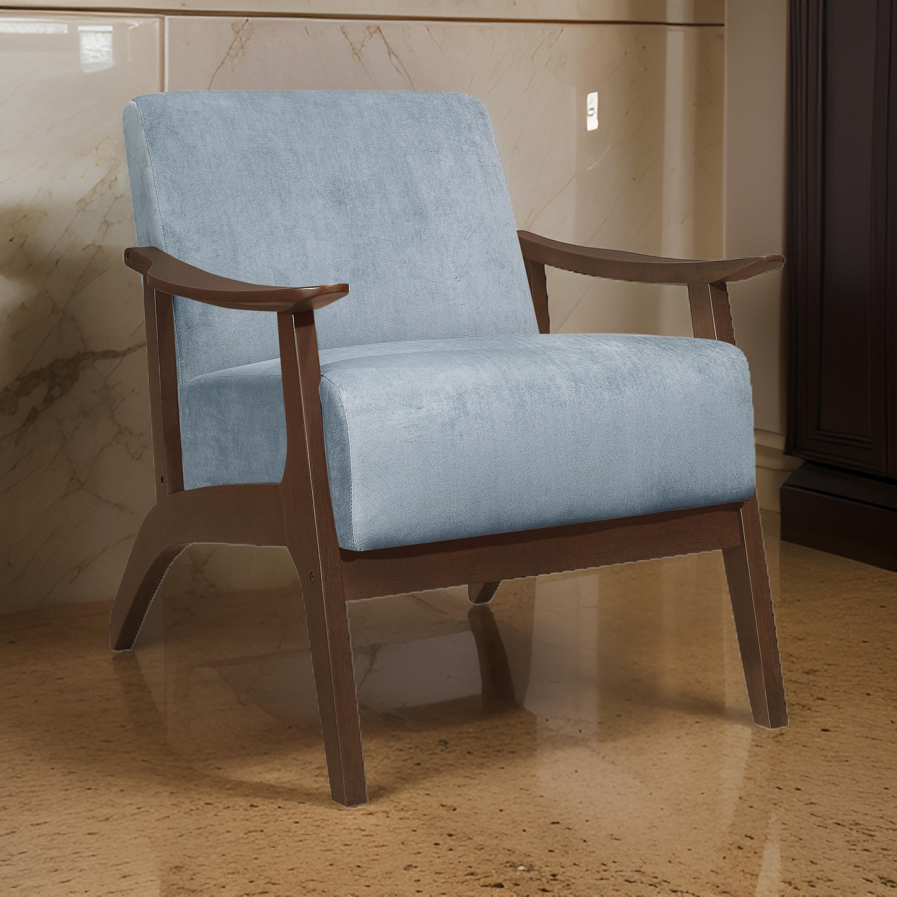 Rica 32 Inch Accent Armchair, Soft Orange Velvet, Walnut Brown Solid Wood By Casagear Home main image 1