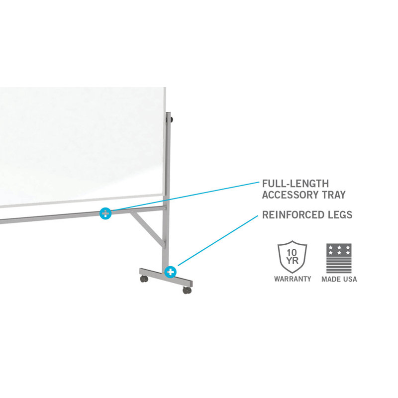 72" x 48" White Aluminum Frame Reversible Mobile Whiteboard