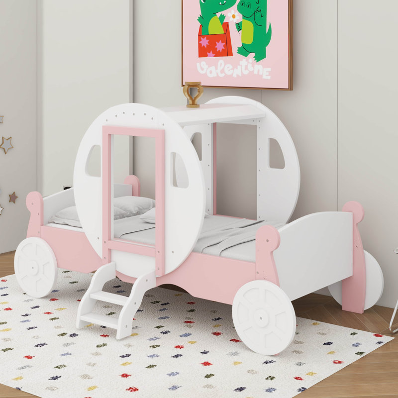 Lit simple de style princesse avec couronne, Blanc / Rose
