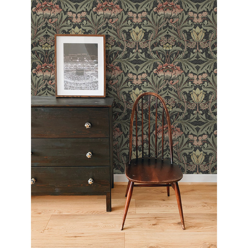 Craw Peel & Stick Floral Roll, Green/Red/Beige