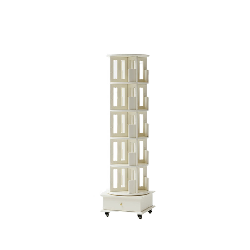 Bibliothèque rotative de style moderne, Blanc, (5 tablettes) H 71,65 po x l 19,29 po x P 19,29 po