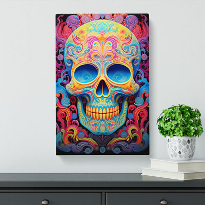 Sugar Skull Colour Field Art - Wrapped Canvas