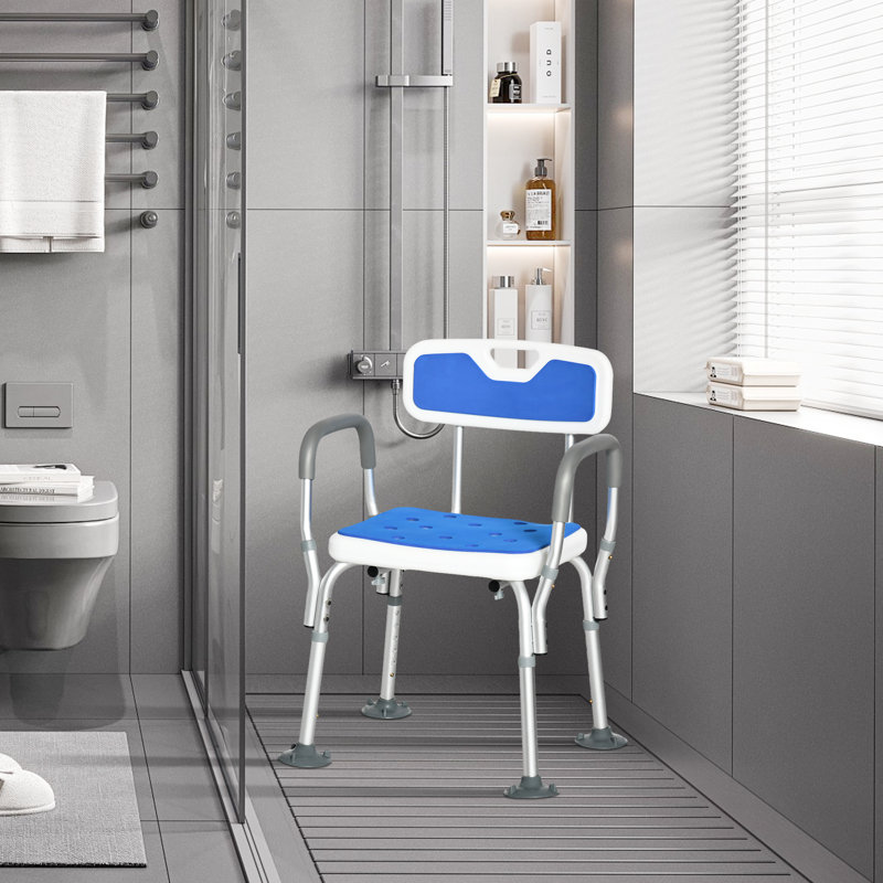 Chaise de douche réglable avec dossier et accoudoirs, siège de bain antidérapant et rembourré Eva pour personnes âgées et pour personnes à mobilité réduite, capacité de 299 lb