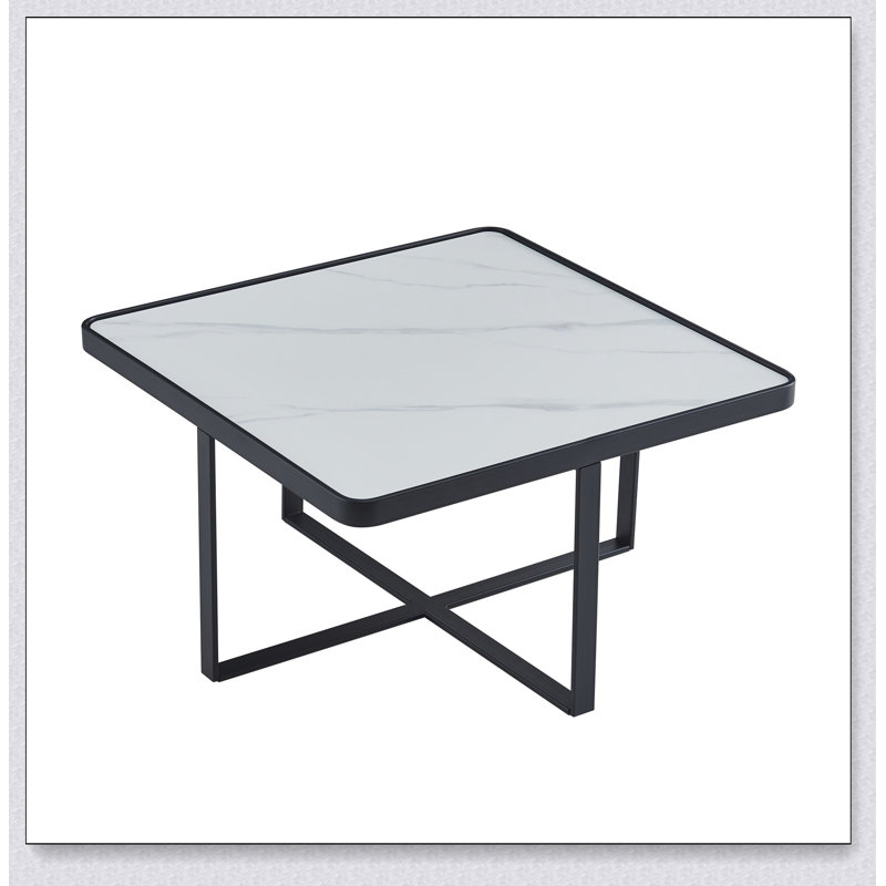 Table basse carrée, structure en métal avec plateau en pierre frittée