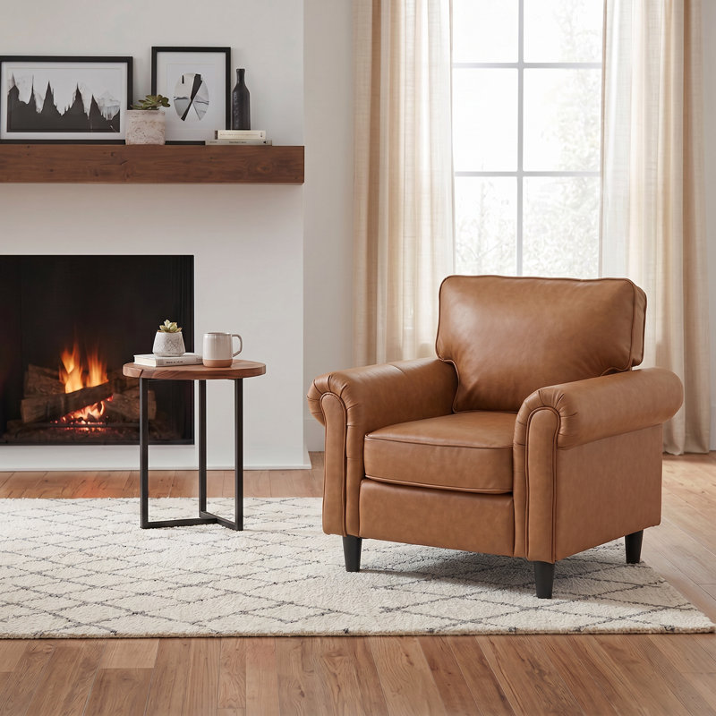 Fauteuil d'appoint rembourré à accoudoirs roulés Luelle, Similicuir jaune
