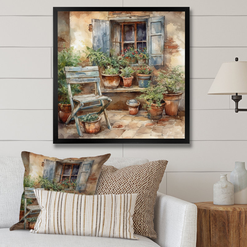 Fauteuil Saabirin entouré de plantes III sur toile, H 24 po x l 24 po x P 1 po, Cadre photo noir