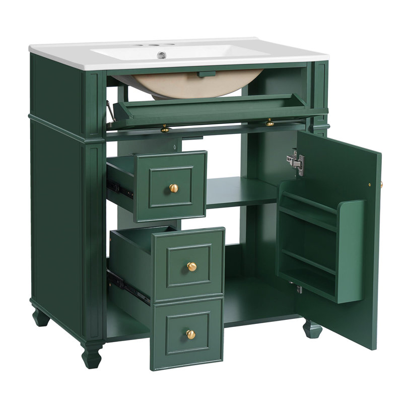Meuble-lavabo de 30 pouces avec lavabo en céramique, Vert, Doré