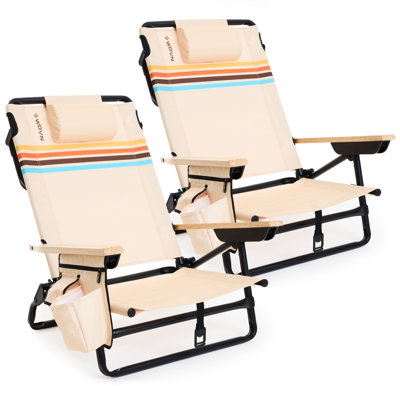 Ensemble de 2 chaises de plage inclinables haut de gamme WOVN - Chaise de plage pliante portative pour adultes - Comprend une sangle de sac à dos, un oreiller, 2 poches et un porte-gobelet