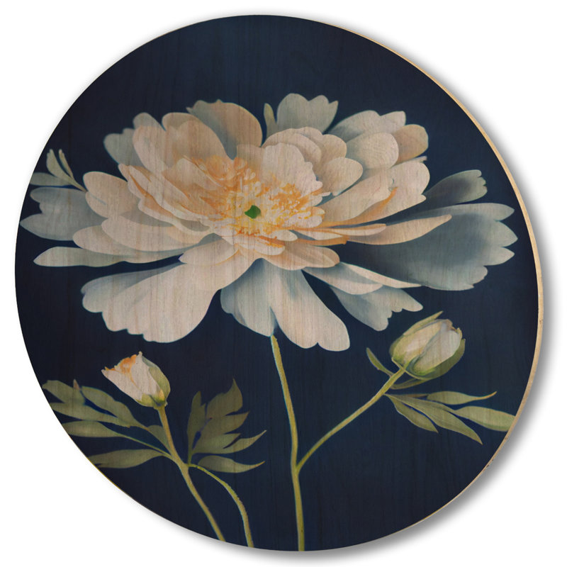 Simple fleur sauvage blanche sur fond bleu rétro VII - impression florale sur bois, H 36 po x l 36 po x P 1 po