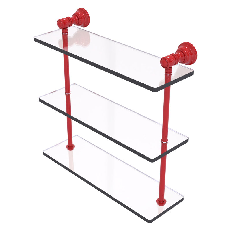 Freyja 3 Piece Glass with Towel Bar, 16" H x 22" W x 5.54" D, Fire Engine Red