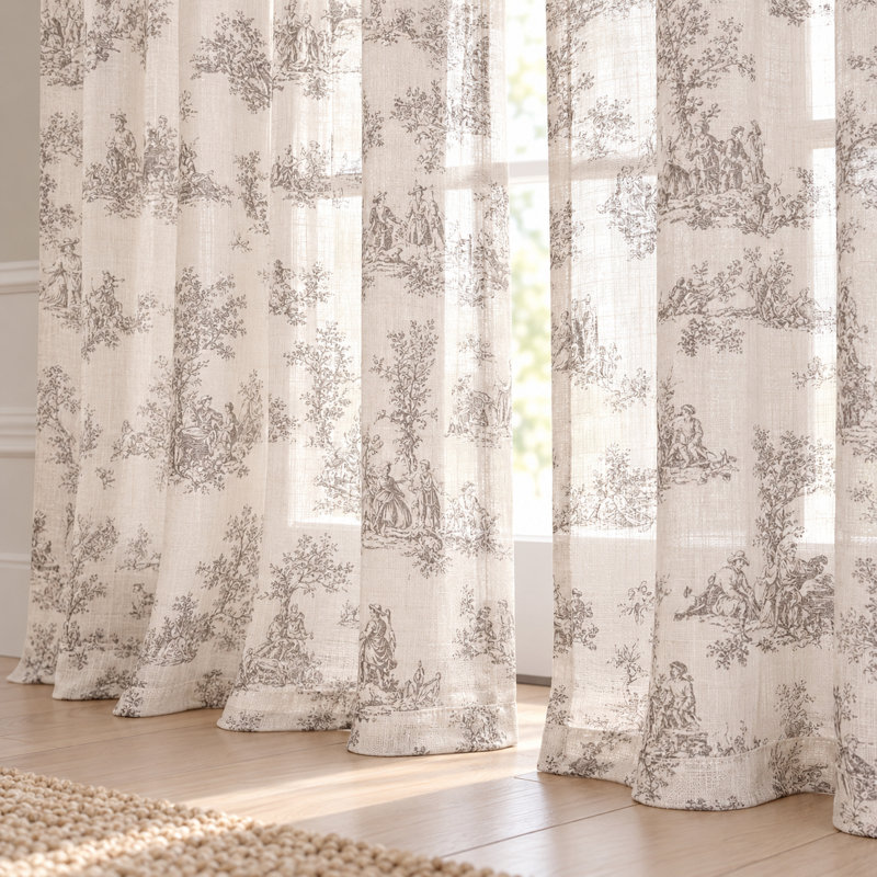Panneau de rideau transparent en lin avec passe-tringle pour salon, Blanc, L 52 po x L 84 po