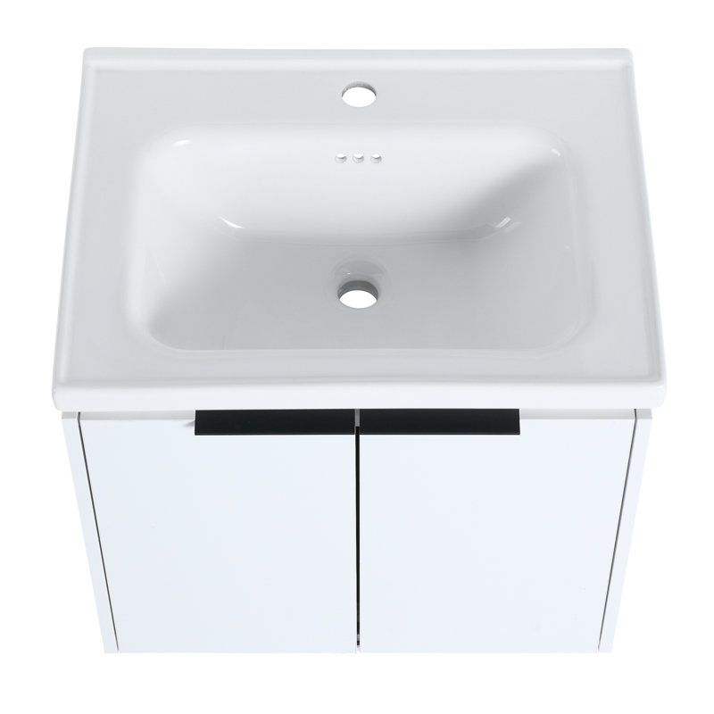 Meuble-lavabo à fermeture en douceur 60 po avec lavabo et petites tablettes de rangement