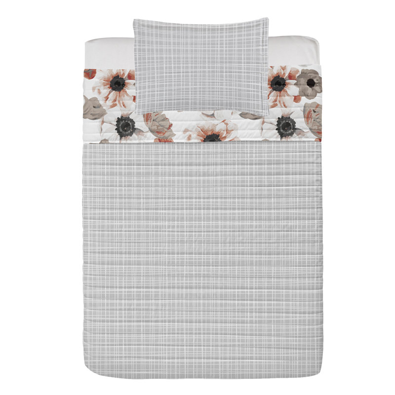 Twin Taupe Grey Rust Reversible Microfiber Bedspread Set